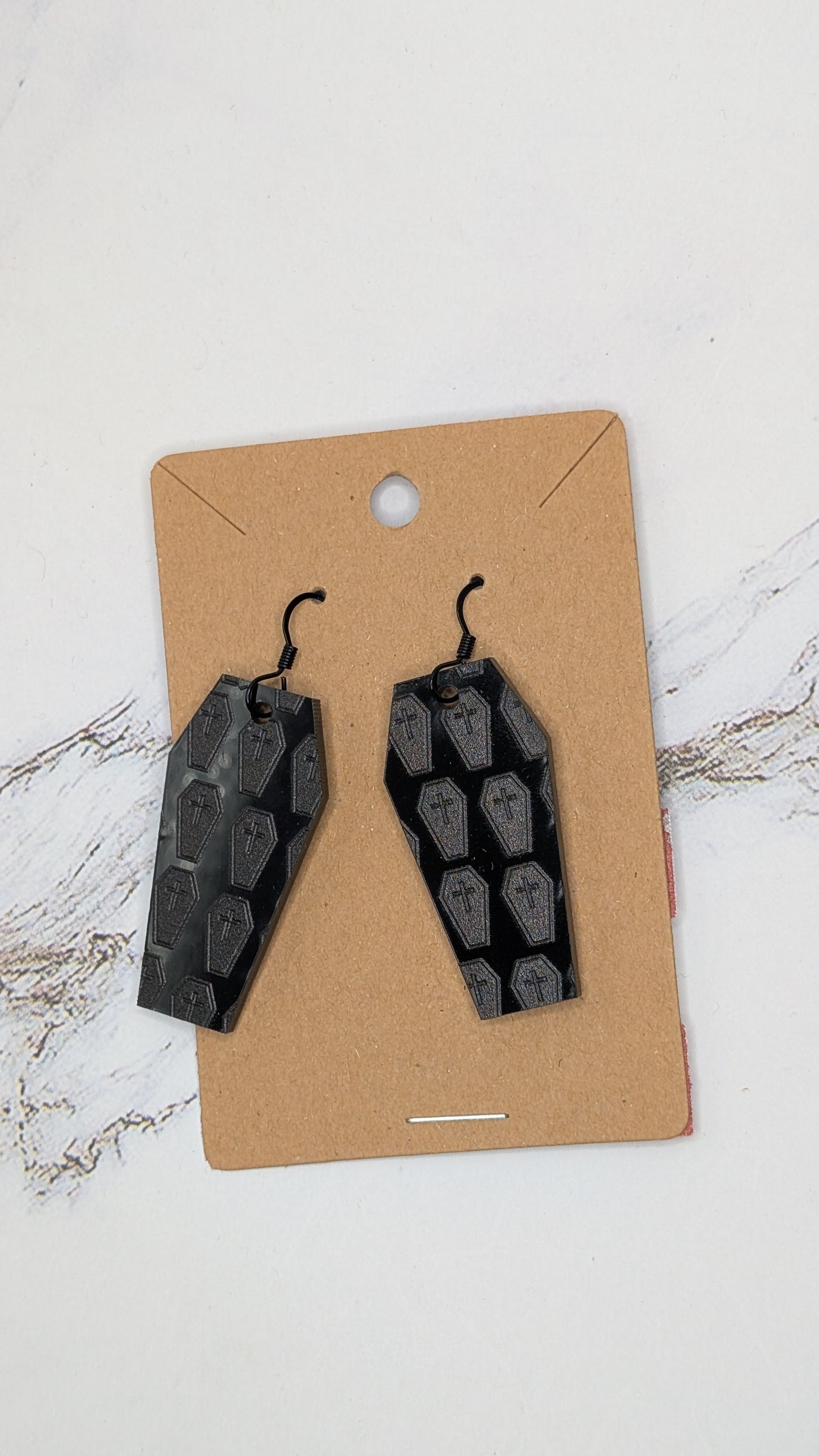 Black Coffin Pattern Acrylic Dangle Earrings
