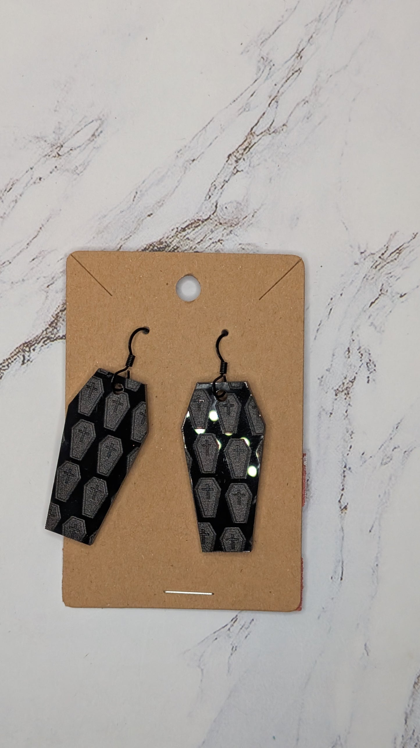 Black Coffin Pattern Acrylic Dangle Earrings