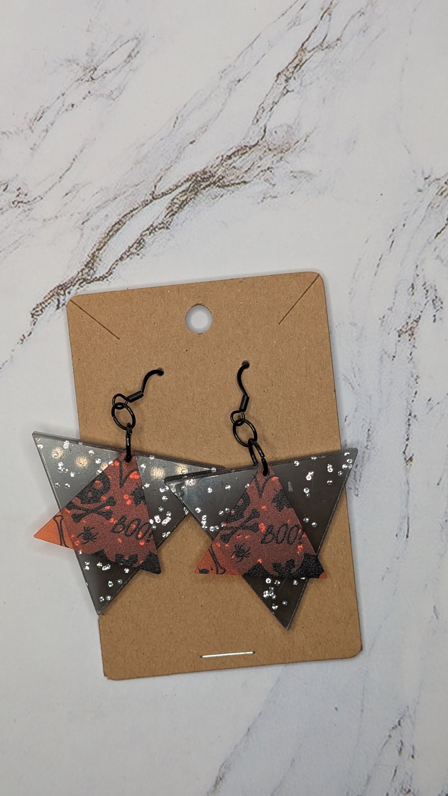 Boo Spooky Triangle Glitter Earrings