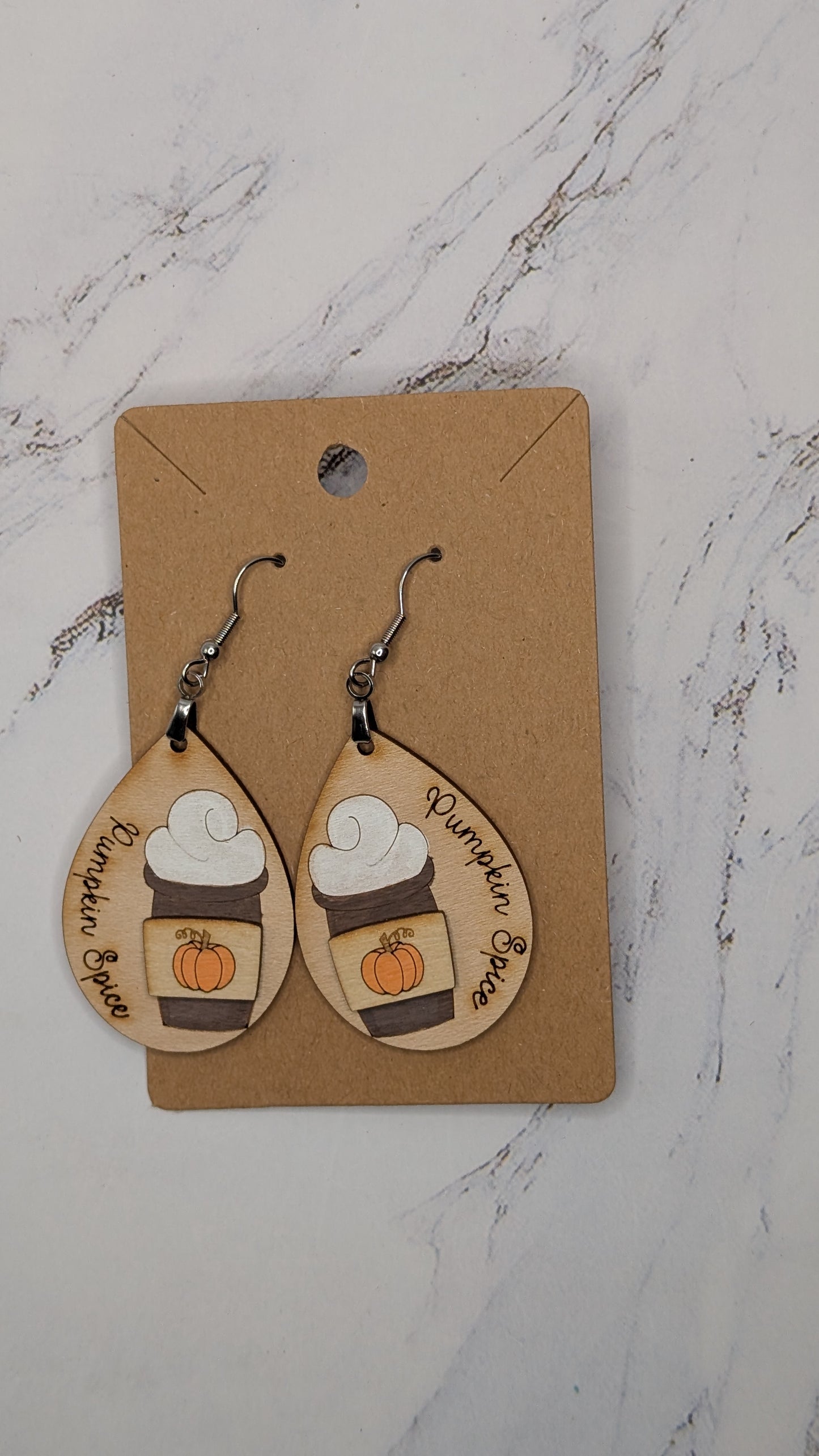 Pumpkin Spice Wooden Teardrop Earrings