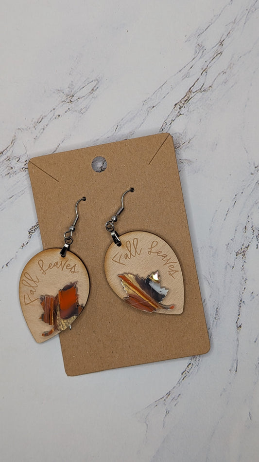 Fall Leaves Wooden Teardrop Earrings